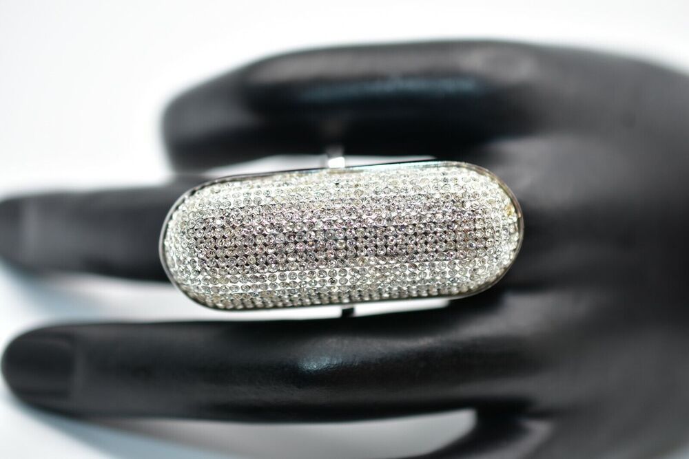 Rebecca Minkoff Cocktail Ring Sparkling Rhinestone Crystal Pave Silver 7.5 Bin1